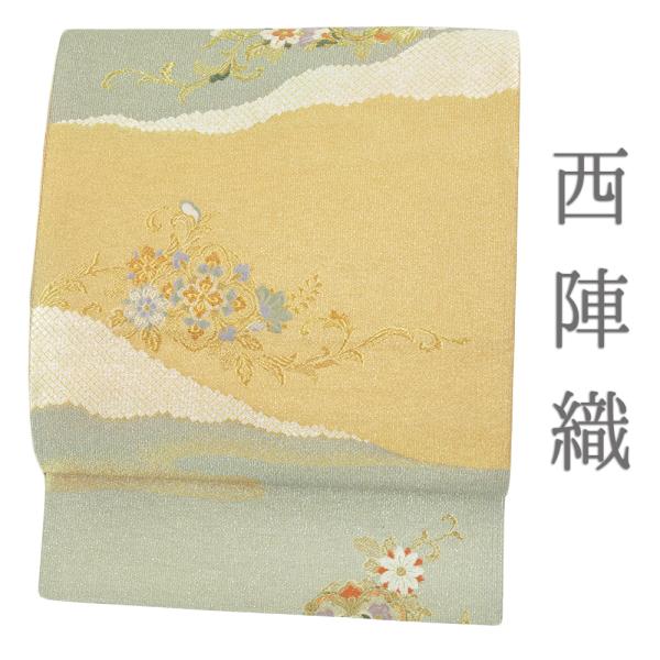 袋帯 正絹 中古 リサイクル 金地 綴れ 金通し 銀通し 花唐草 華紋 流水