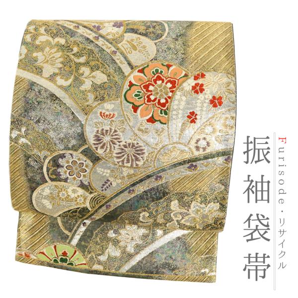 511y10〇袋帯 宝相華 唐草 金糸 銀糸〇美品 振袖 成人式 結婚式 袋帯 振袖用 金 中古 リサイクル 正絹 唐織 梅 花唐草 金銀糸 礼装用