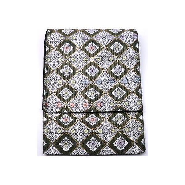 訪問着用 袋帯 正絹 金 黒 グレー 有職花菱文様 Mサイズ F4148 新品 