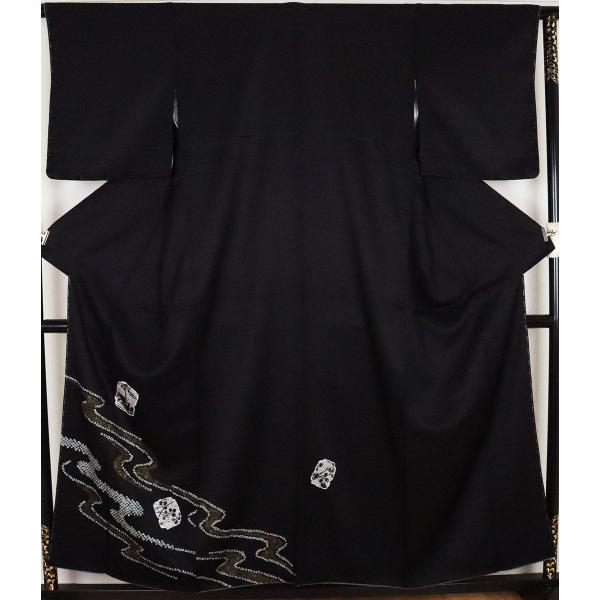 訪問着 正絹 黒 絞り染め 花色紙 15号 Mサイズ ki20378 新品 公式行事 