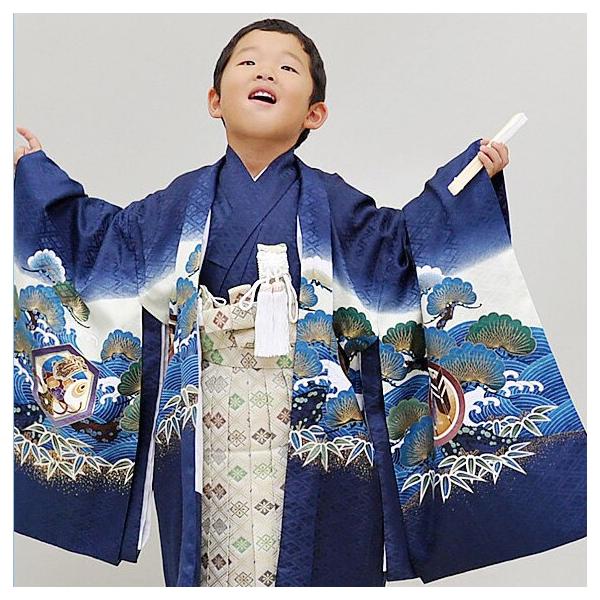 七五三 男の子 レンタル 5歳 羽織袴 フルセット 青色 着物セット 紺色 