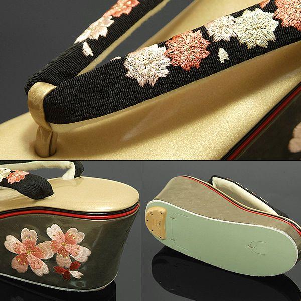 Prices down)成人式 草履 厚底 ヒール草履 振袖「黒×ゴールド Prices down)成人式 草履 厚底 ヒール草履 振袖「黒×ゴールド