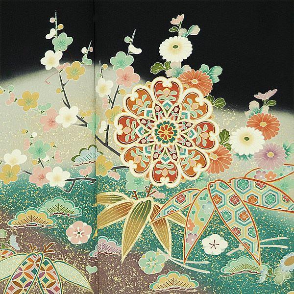 黒留袖 未仕立て 単品 手描き友禅黒留袖「松竹梅、吉祥華文」丹後 