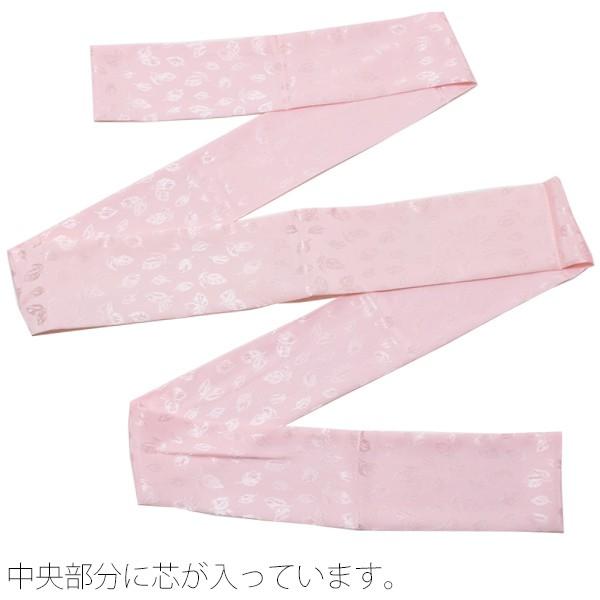 長尺 伊達締め1本「薄ピンク リーフ模様」 芯入り 着付け小物 伊達巻き
