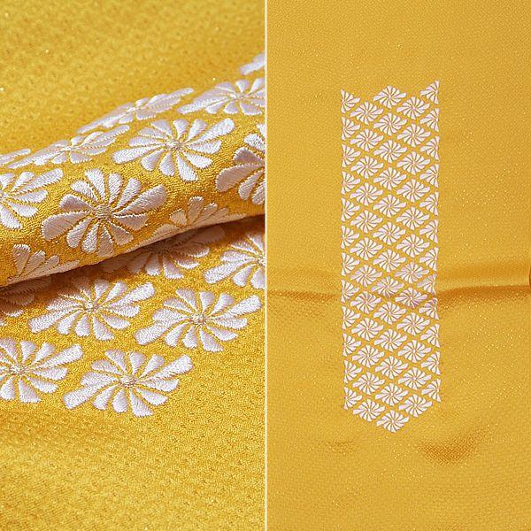 正絹 帯揚げ「黄色×白色 菱菊刺繍」 菱菊刺繍帯揚 正絹帯揚げ 正絹 帯揚げ「黄色×白色 菱菊刺繍」 菱菊刺繍帯揚 正絹帯揚げ