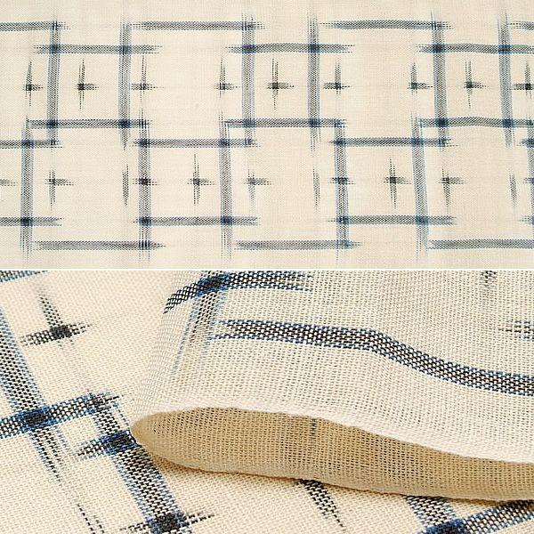 未仕立て 名古屋帯「青色 井桁」 夏帯 正絹帯 麻帯 洒落がすり  