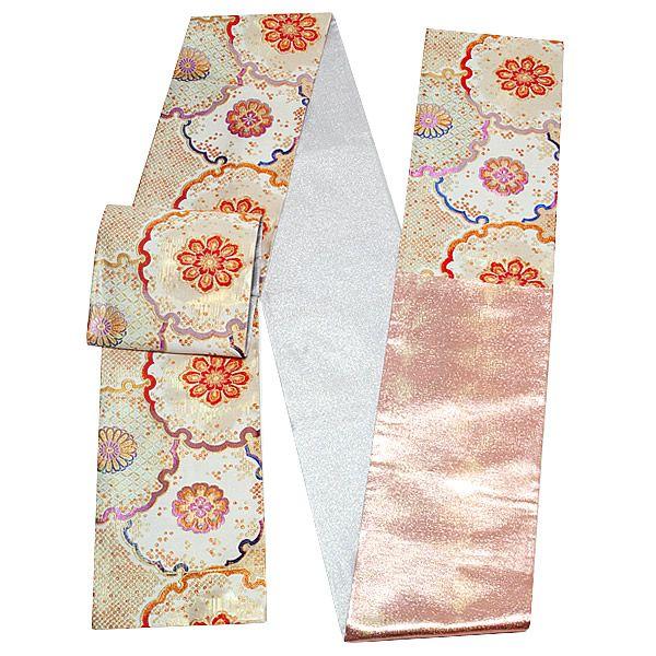 Prices down2）礼装 袋帯「白色 雪輪に鹿の子、華文」未仕立て 酒井守  