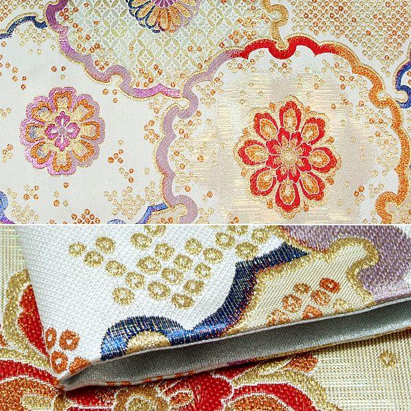 Prices down2）礼装 袋帯「白色 雪輪に鹿の子、華文」未仕立て 酒井守  