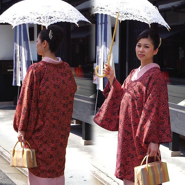 Prices down）着物 コート 刻み衿 和装コート「薄紅色 小花」 着物 