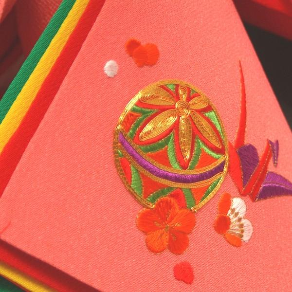 Prices down2）七五三 帯 正絹 結び帯単品「桃色 毬と折り鶴刺繍 