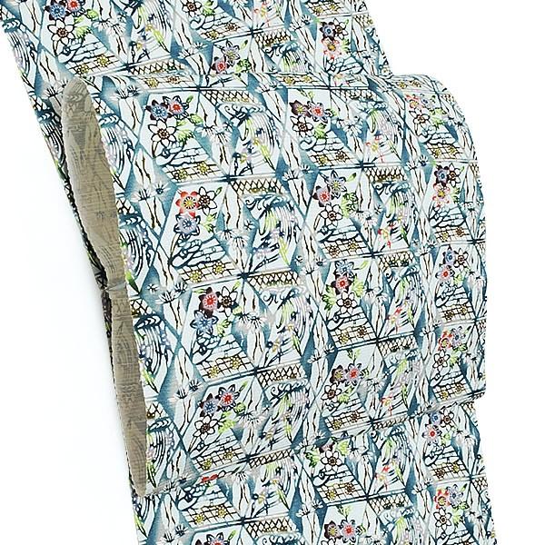 【Prices down2】野蚕紬 九寸帯 ブルー 段模様  [送料無料]＜T＞ss2512ong45 Prices down2）野蚕紬 九寸帯「ブルー 段模様」名古屋帯 未仕立て 浜