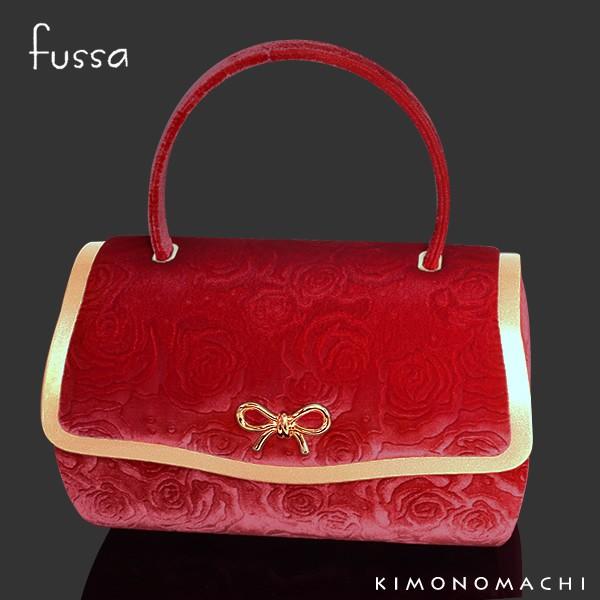 Prices down4）成人式 バッグ fussa ベルベット薔薇型押 「赤
