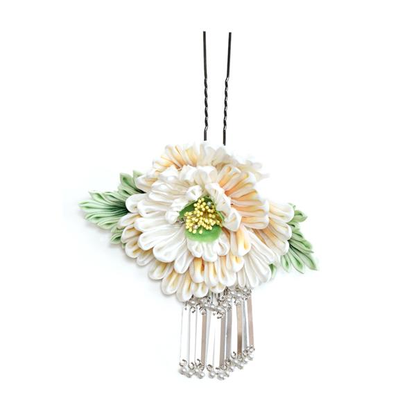 成人式 髪飾り 振袖 髪飾り「白色 牡丹」モダン つまみ細工かんざし お花髪飾り 成人式 卒業式 （02002）＜H＞ss2512wkk10 成人式 髪飾り 振袖 「白色 牡丹」モダン つまみ細工かんざし お花髪