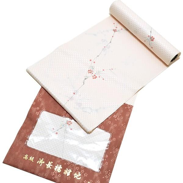 Prices down4）襦袢 反物 正絹 「薄ピンク色 紅白梅」 ウロコ綸子