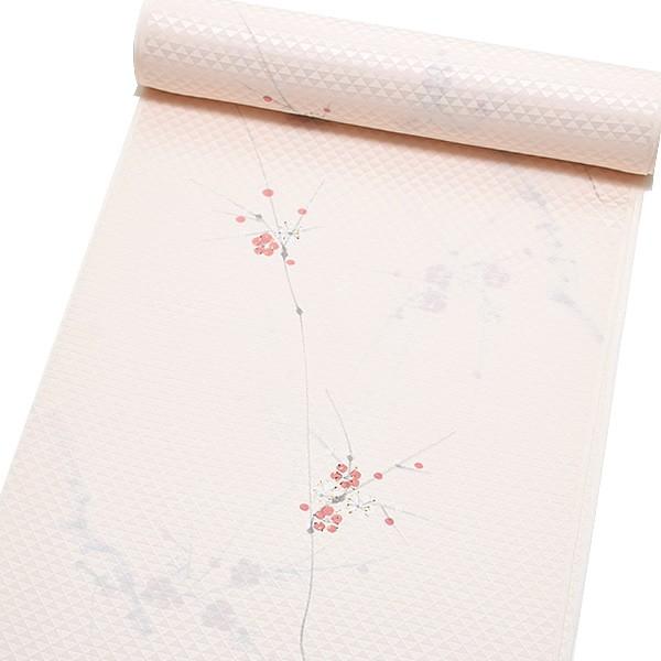 Prices down4）襦袢 反物 正絹 「薄ピンク色 紅白梅」 ウロコ綸子