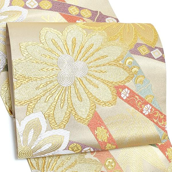 Prices down3)西陣織 袋帯「ゴールド 竹に花」振袖帯 未仕立て Prices down3)西陣織 袋帯「ゴールド 竹に花」振袖帯 未仕立て