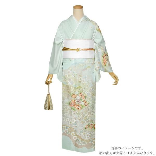訪問着辻ヶ花金通し紋無し絞り金彩鹿の子楓椿着物053a d