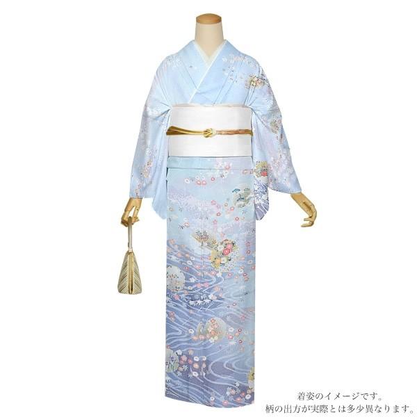 訪問着 着物 未仕立て オーダー 礼装 ライトブルー 霞 雪輪に吉祥草花 仮絵羽 結婚式 式典 祝賀会 お呼ばれ 着物 未使用 購入 正絹 0353 京都きもの町 通販 Yahoo ショッピング