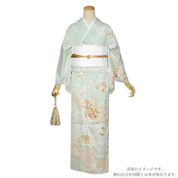 総絞り訪問着流水花草文正絹仮絵羽ブルーグレー