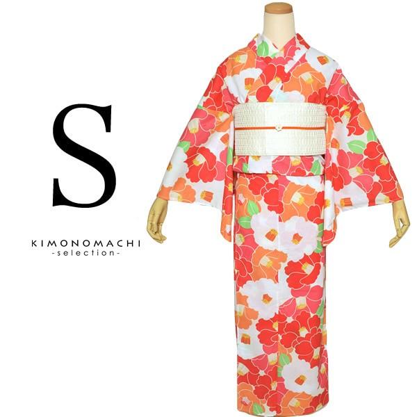 Prices down)浴衣 レディース 単品 S 「赤×オレンジ 椿」花火 Prices down)浴衣 レディース 単品 S 「赤×オレンジ 椿」花火