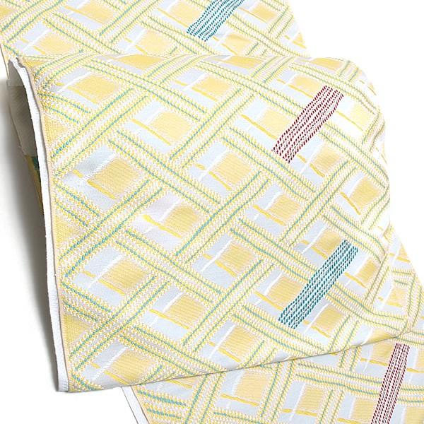 Prices down4）九寸 名古屋帯「オフホワイト 斜め格子」九寸名古屋帯