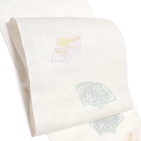 未使用　夏物　絽織りの八寸名古屋帯（オフホワイト無地）正絹美品 お仕立済み】紋紗八寸名古屋帯（変わりつゆ芝：オフホワイト