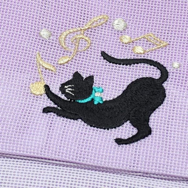 Prices down2）夏 半幅帯「藤色 猫」四寸帯 細帯 夏帯 刺繍 夏