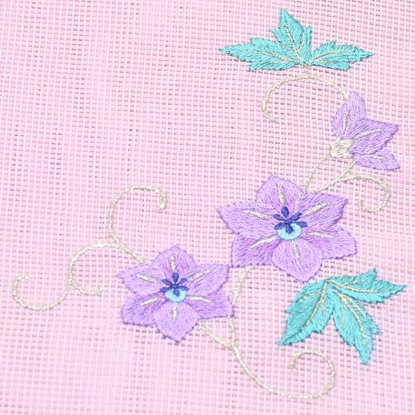 Prices down2）夏 半幅帯「ピンク 鉄線」四寸帯 細帯 夏帯 刺繍
