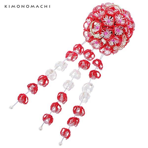 Prices down4）成人式 髪飾り 振袖 「赤色×オーロララメ 水引きのお花