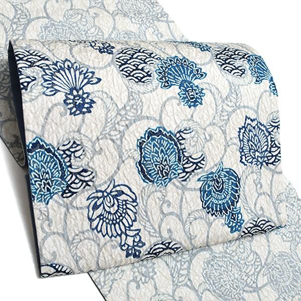 Prices down4）洒落 袋帯「ブルー 薊唐草」 未仕立て 栗山吉三郎 正絹