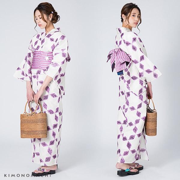 KIMONOMACHI 浴衣 レディース 「パープル オモダカ柄」綿 フリーサイズ