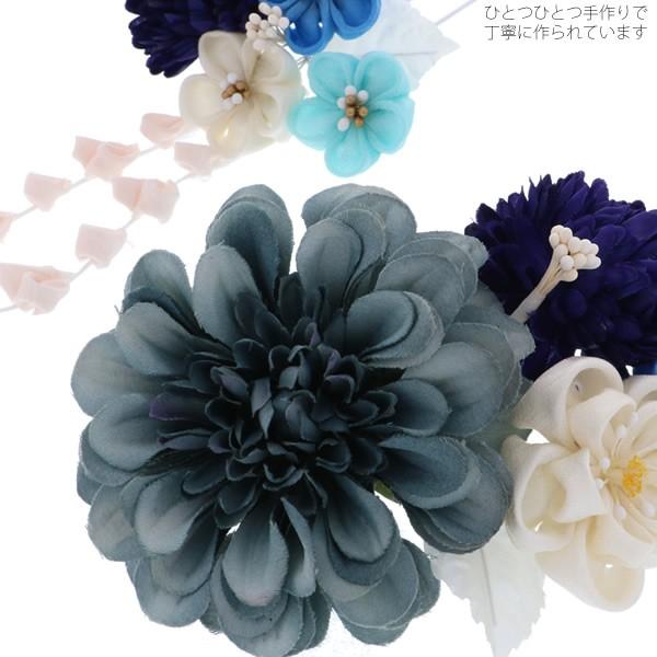 Prices down4）成人式 髪飾り 振袖 2点セット「ブルー系のお花 つまみ