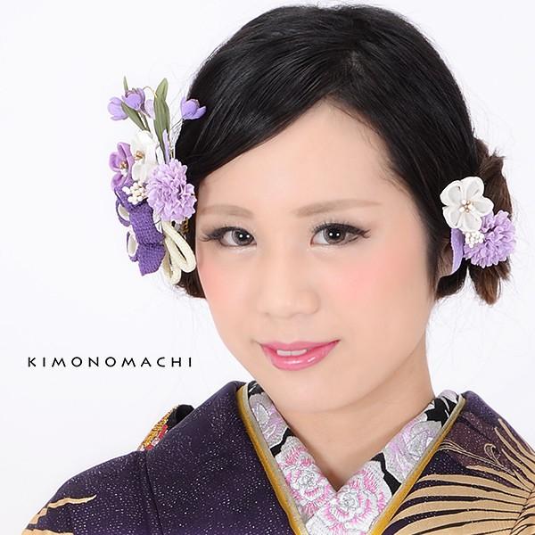 Prices down2）成人式 髪飾り 振袖 2点セット「青紫色系の小花