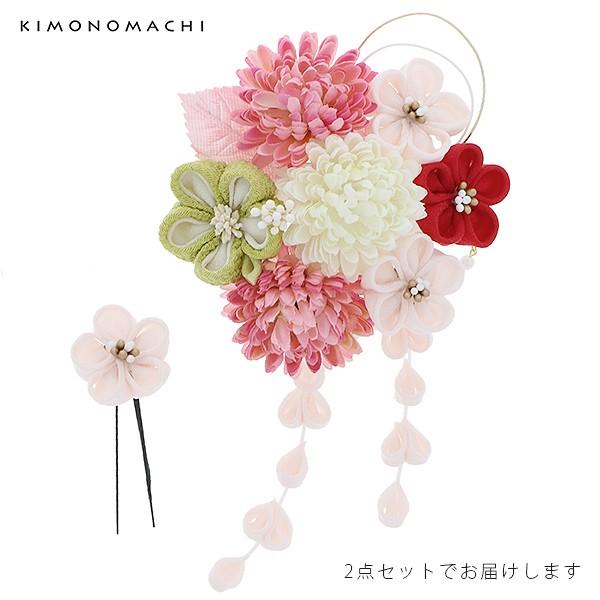 成人式 髪飾り 振袖 2点セット「ピンク色系のお花とつまみ細工