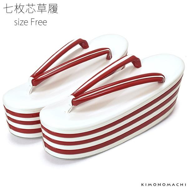Prices down2）成人式 草履 厚底 Lサイズ 「白×赤色」 フリー