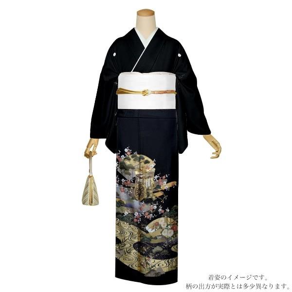 Prices down2)留袖 袷 黒留袖 お仕立て上がり 単品「流水に扇面 Prices down2)留袖 袷 黒留袖 お仕立て上がり 単品「流水に扇面