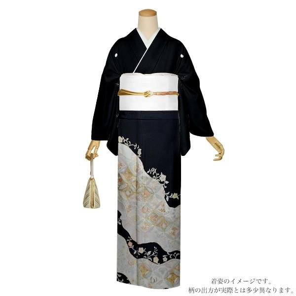 黒留袖 華紋の柄 お仕立て上り品黒留着物きもの黒留め