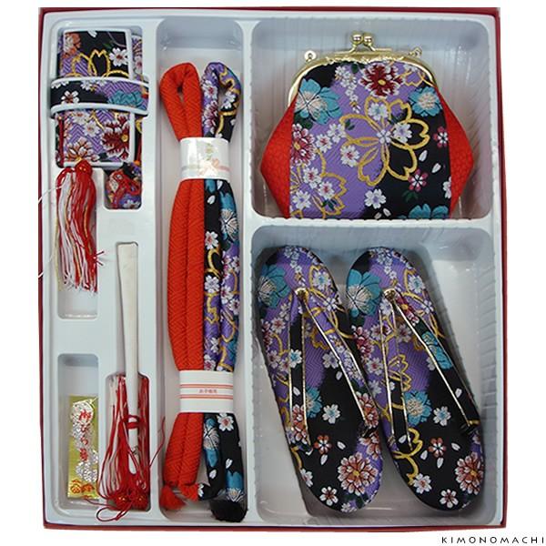 Prices down2）七五三 箱迫セット「黒色系 古典花柄」箱迫、バッグ