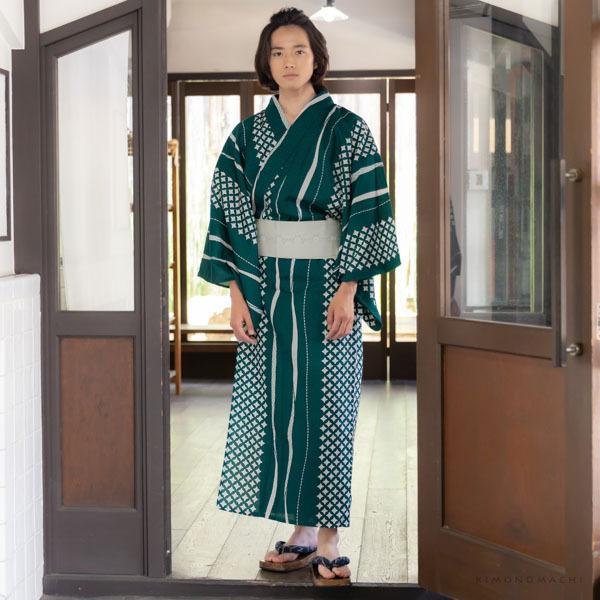 浴衣 メンズ 男性 夏着物 ポリエステル 市松よろけ縞 緑 サイズ M L Ll 2l 男浴衣単品 ポリエステル浴衣 メール便不可 Ss2106men 京都きもの町 Yahoo 店 通販 Yahoo ショッピング