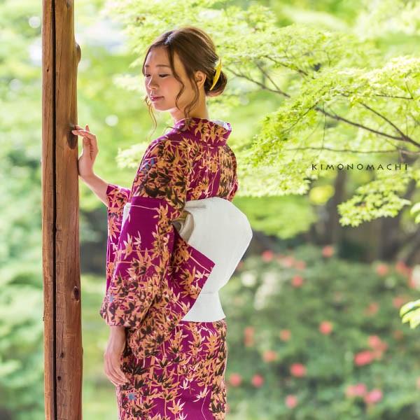 洗える着物 夏 夏着物 単品「深紫色 竹林」レディース S L 洗える着物 夏 夏着物 単品「深紫色 竹林」レディース S L