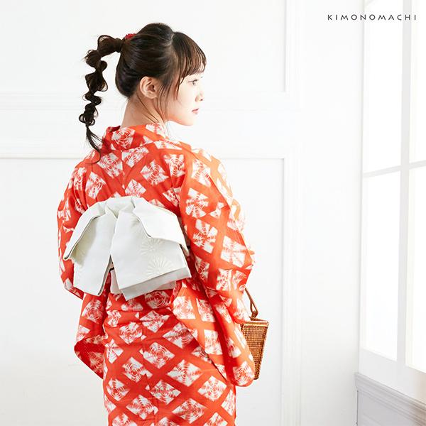 ¨̮⃝ 綿身丈150 紅梅 絞り浴衣 ハニカム文様 未使用品 yukata KIMONOMACHI （Prices down2）浴衣 レディース 単品 「赤色に