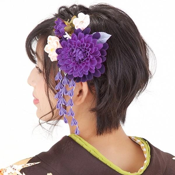 Prices down4）成人式 髪飾り 振袖 2点セット「青紫色のお花、下がり