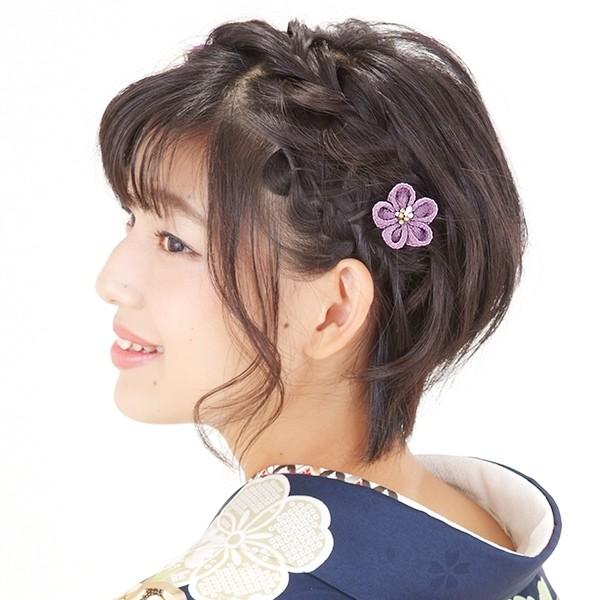 成人式 髪飾り 振袖 2点セット「青紫色 お花とつまみ細工 お花 房飾り