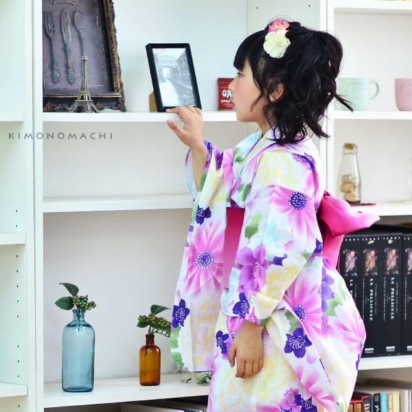 KIMONOMACHI こども 浴衣セット「パープルフラワー」レトロモダン 110
