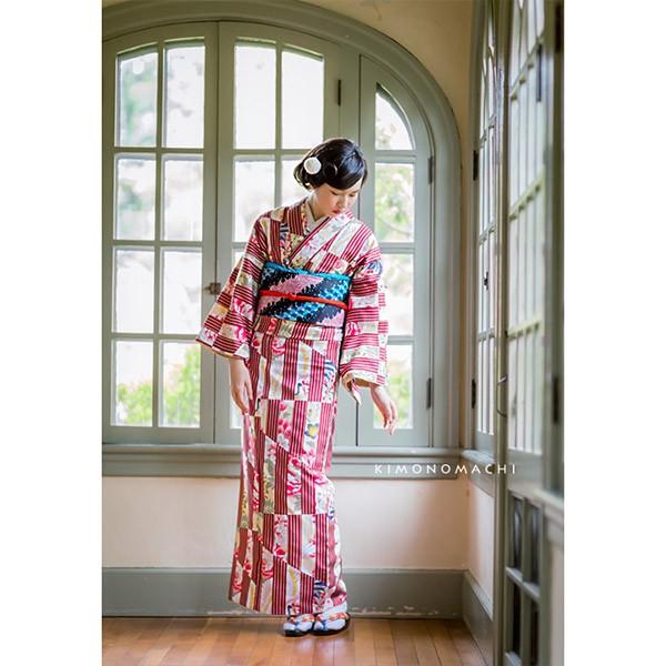 お仕立て上がり 京袋帯「乱菊と幾何学の斜め柄」 全通柄 カジュアル帯 