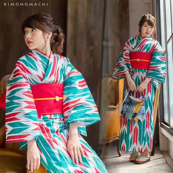 専用です☆アンティーク赤とターコイズブルーの着物と作り帯セット b3k-75052_a.jpg