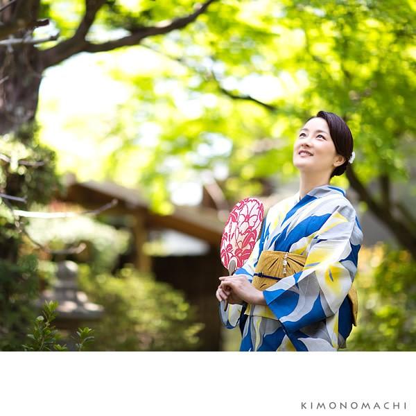 美品 S 京都きもの町 レディース 浴衣 ゆかた 着物 花柄 KIMONOMACHI 浴衣 レディース セット 京都きもの町オリジナル 「紺色