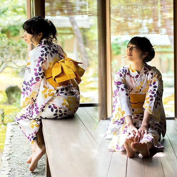 KIMONOMACHI 京都きもの町オリジナル 浴衣3点セット「紫×からし 萩