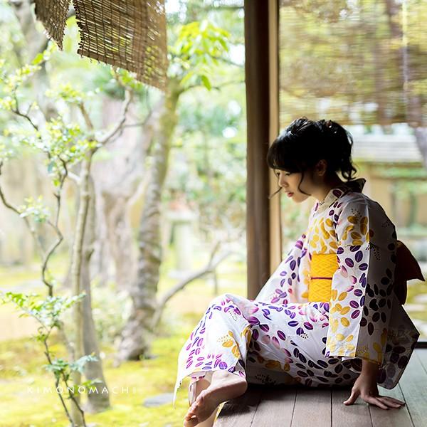 KIMONOMACHI 京都きもの町オリジナル 浴衣3点セット「紫×からし 萩
