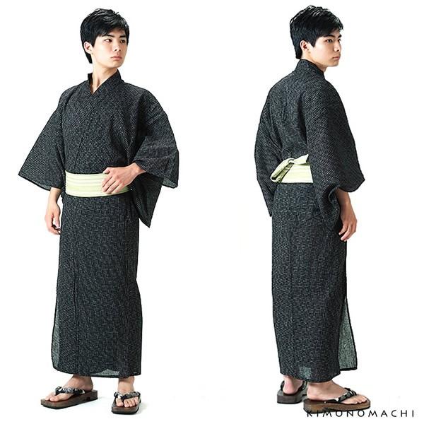 Prices down）浴衣 メンズ 男性 2点セット「黒色破れ細格子浴衣
